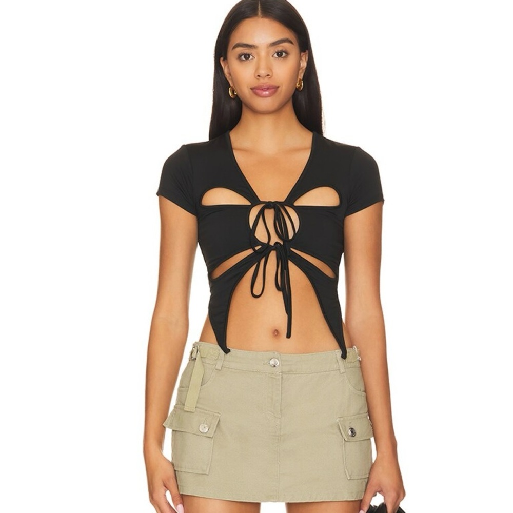 Superdown Black Cut-Out Tie Front Top Size S